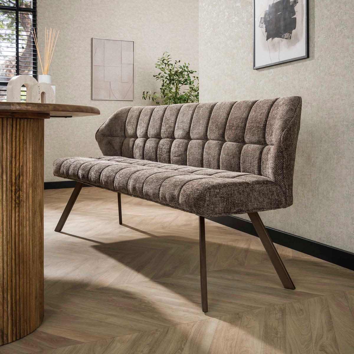EETKAMERBANKEN Raster Taupe 58/180/81 cm - Taupe, Textil (180/81/58cm) - Hoyz Collection