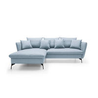 ECKSOFA FERRO Blau Geflochtener Stoff mit Schlaffunktion - Blau, Holz (258/167cm) - MASSENO