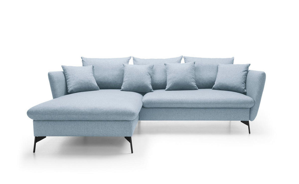 ECKSOFA FERRO Blau Geflochtener Stoff mit Schlaffunktion - Blau, Holz (258/167cm) - MASSENO