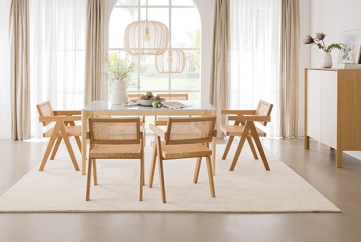 ARMLEHNENSTUHL mit Wiener Geflecht - Eiche massiv - Beige, Holz (51/77/54cm) - home24