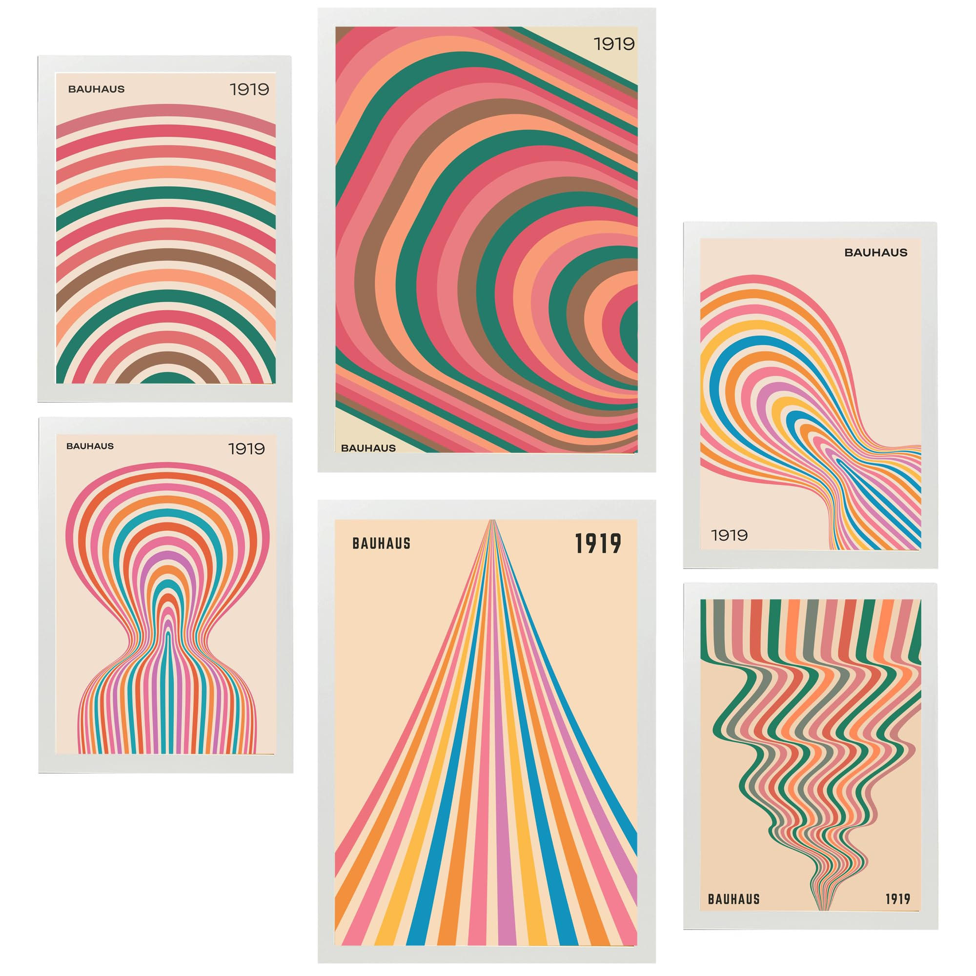 POSTER Set Mit 6 Geometrische Bauhaus Formen A3 & A4 Weißer Rahmen - Weiß, Papier (29/3cm) - Nacnic