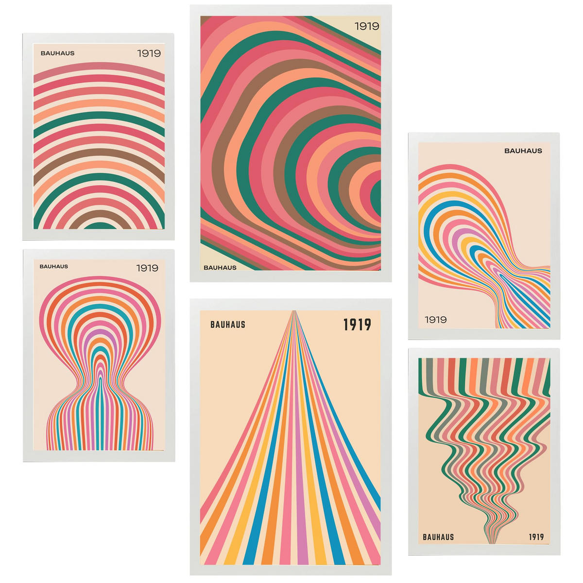 POSTER Set Mit 6 Geometrische Bauhaus Formen A3 & A4 Weißer Rahmen - Weiß, Papier (29/3cm) - Nacnic