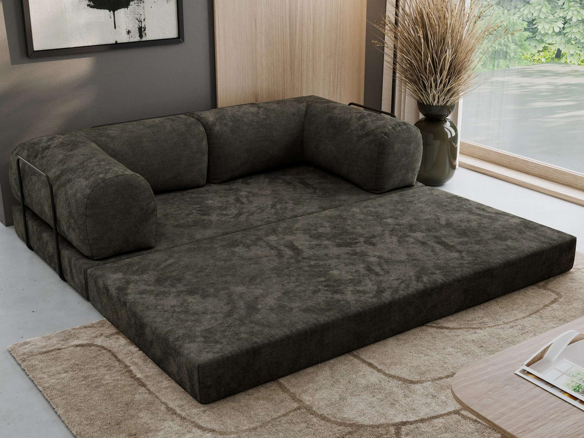 TROJMIESTNA POHOVKA ORSETTO - Tmavosivá Hladká ženilka - čierna/tmavosivá, kov/textil (200/70/100cm) - MKS