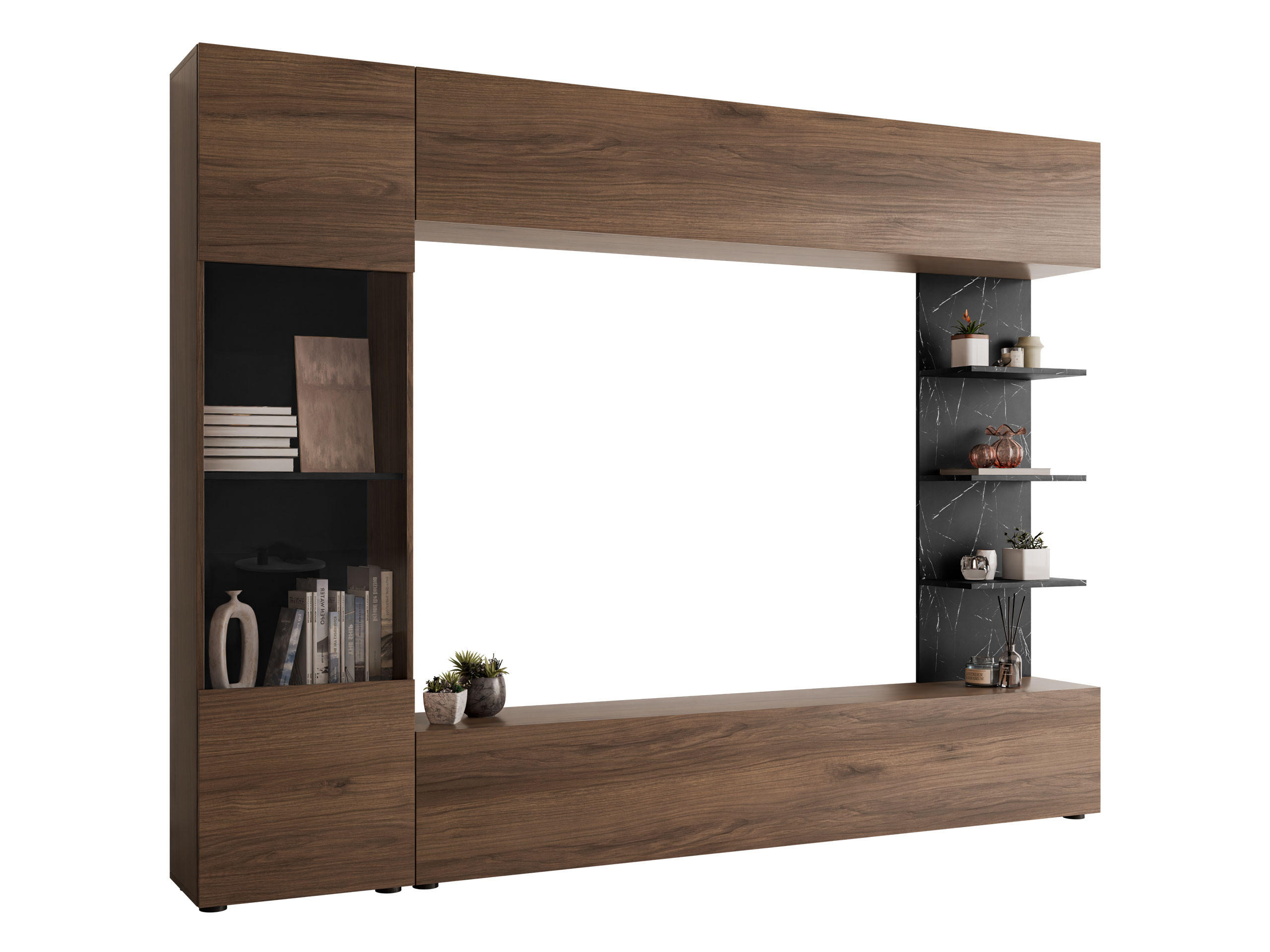 WOHNWAND Lazando - Nussbaumfarben/Schwarz, Holzwerkstoff (250/187/30cm) - MIRJAN24