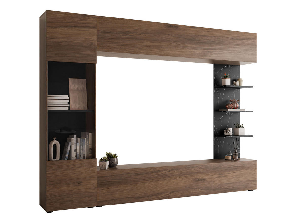 WOHNWAND Lazando - Nussbaumfarben/Schwarz, Holzwerkstoff (250/187/30cm) - MIRJAN24