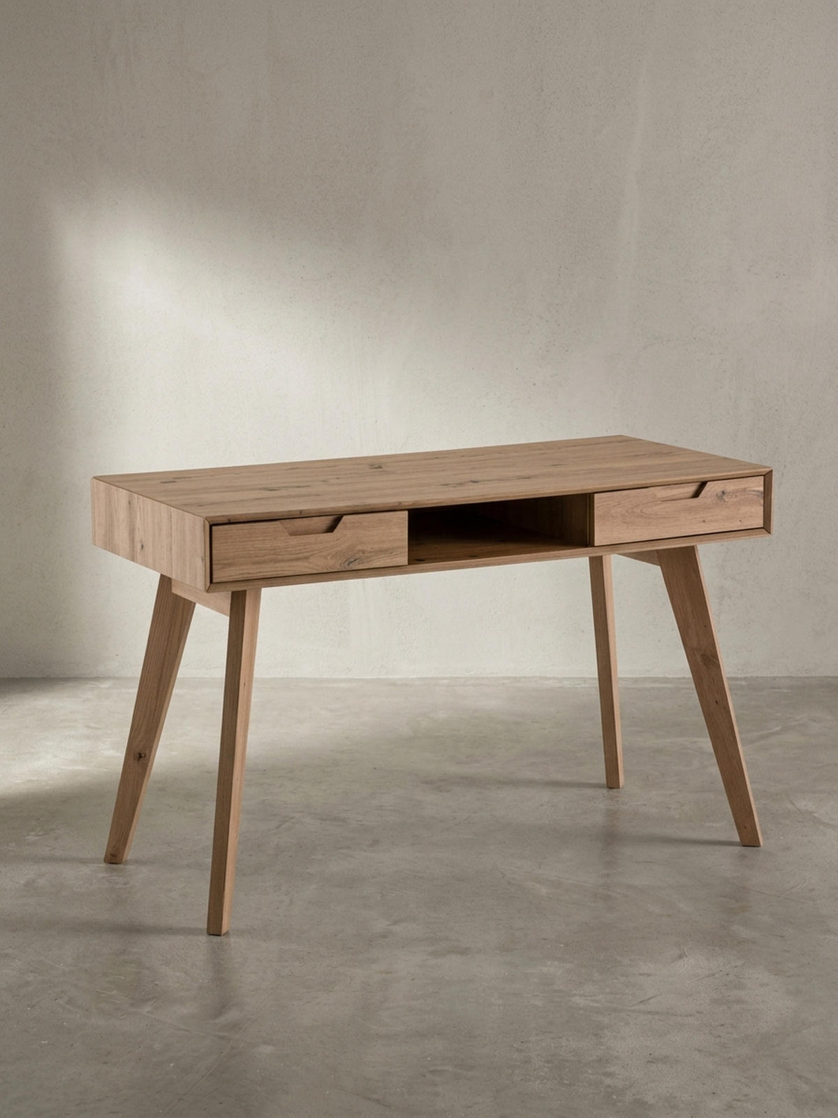 SCHREIBTISCH – 120x55x77 cm, Skandinavischer Stil, 2 Schubladen, Eichenbeine - Beige, Eichenholz/Holz (55/120/77cm) - KADIMA DESIGN