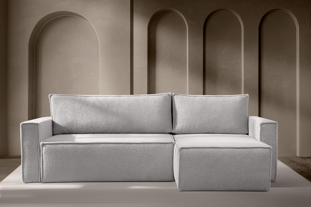 ECKSOFA-LINKS/RECHTS NAPI II mit Schlaffunktion, aschgrau - Hellgrau/Grau, Textil (246/148cm) - KONSIMO®
