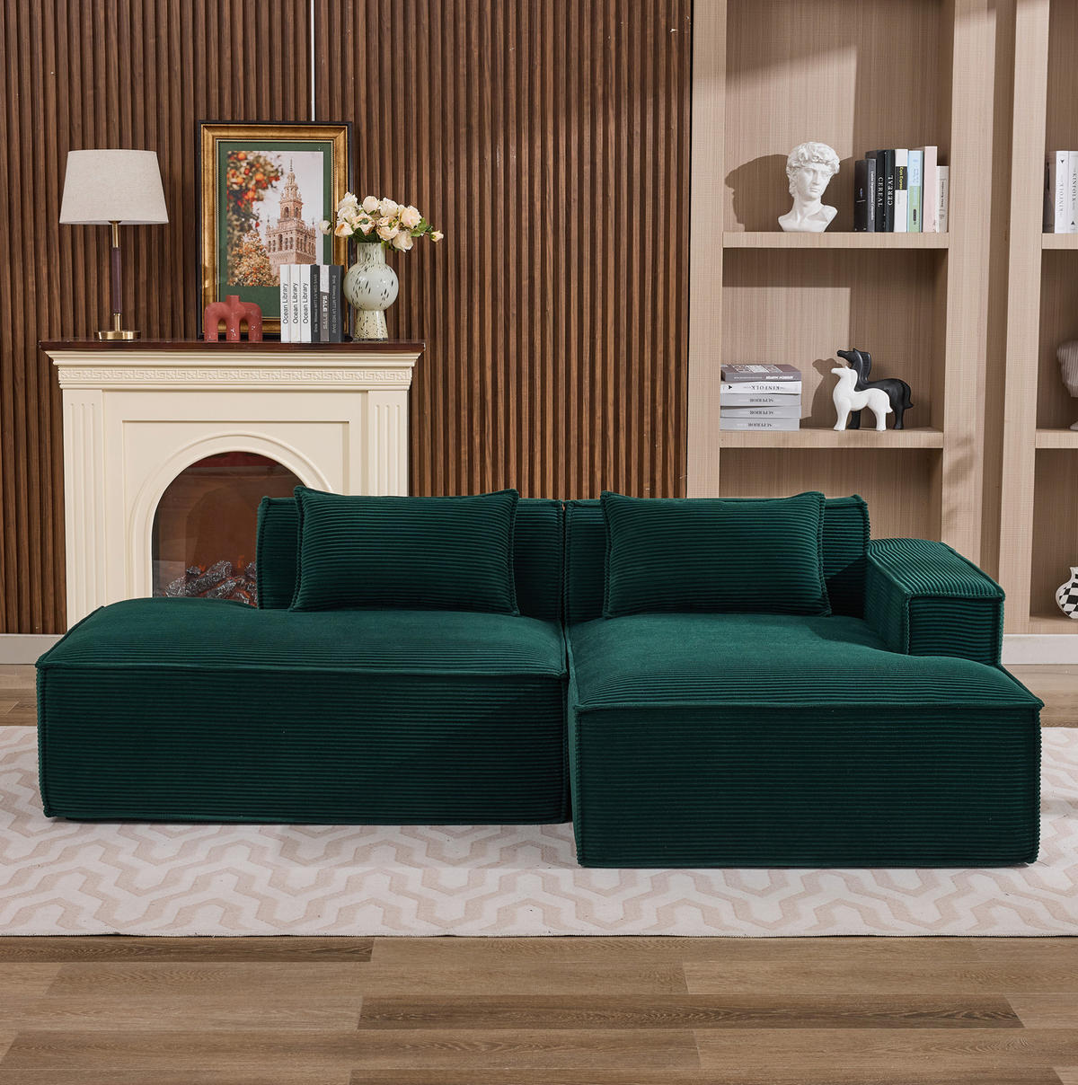 SOFA kompakt 235 cm Polyester Retro Green - Dunkelgrün, Textil (129/235cm) - Meubliv
