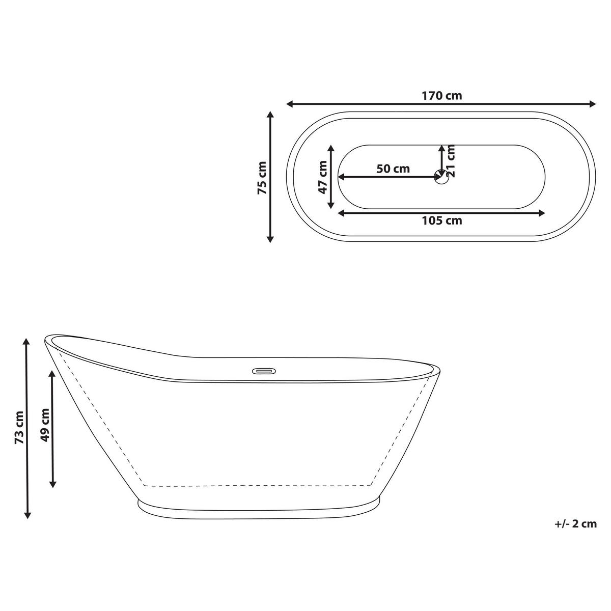 BADEWANNE FREISTEHEND 75x170x73 cm weiß Londrina - Weiß, Kunststoff (75/73/170cm) - Beliani