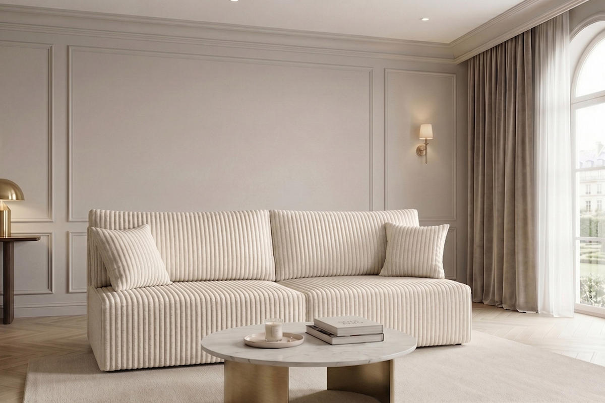 SOFA Mit Schlaffunktion Und Bettkasten, Cordstoff Tilia, Ecru, BEST MINI - Ecru, Holz (200/83/98cm) - Kaiser Möbel