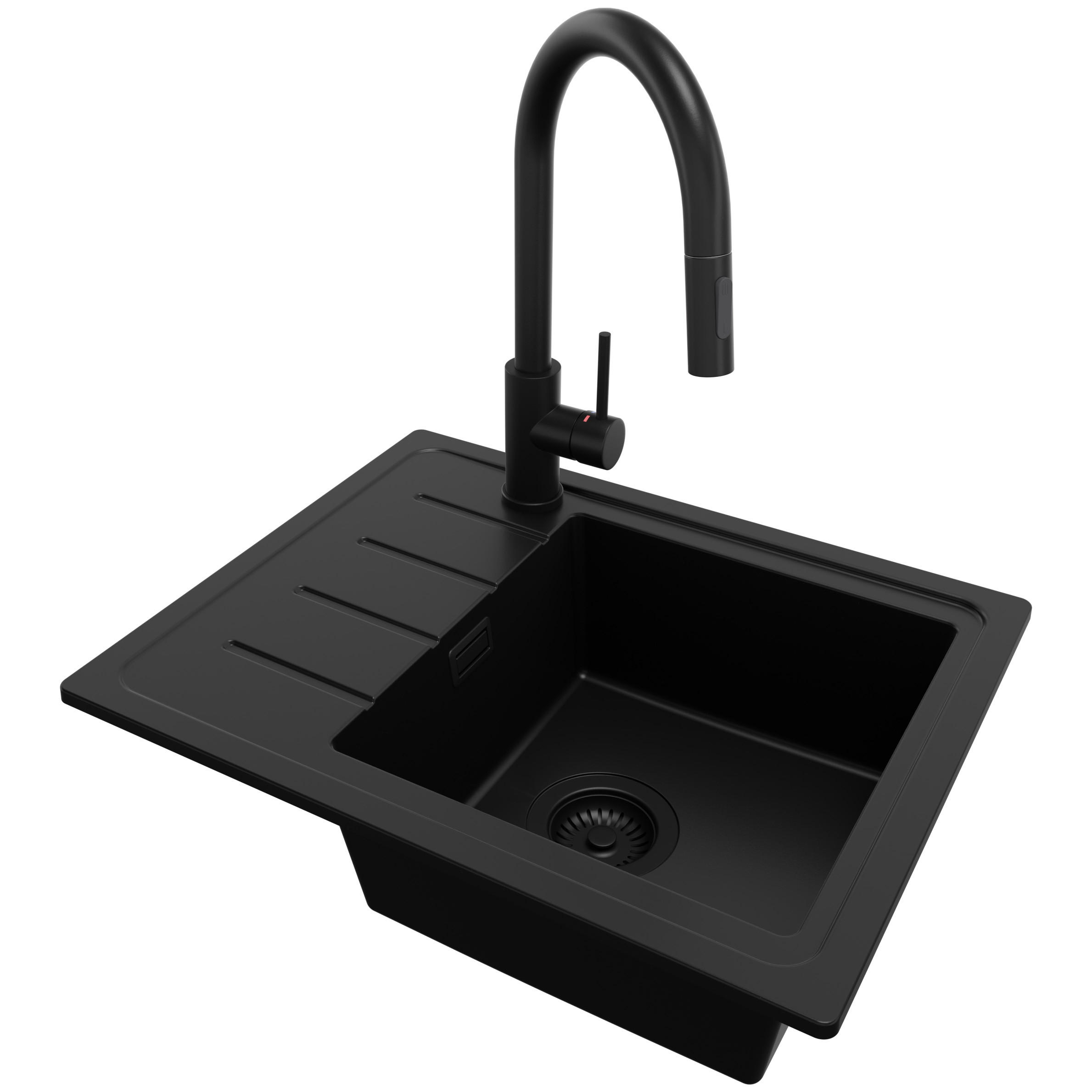 Primagran Granitspüle Schwarz, Schwarz, Schwarz 55x17x44 cm