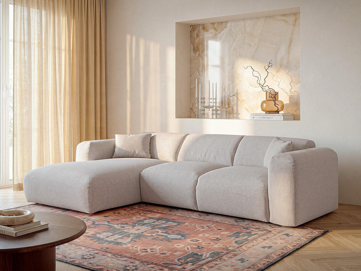 SCHLAFSOFA - 5 Personen - stoff - beige Pogni - Beige, Kunststoff/Textil (299/73/165cm) - Vente-Unique