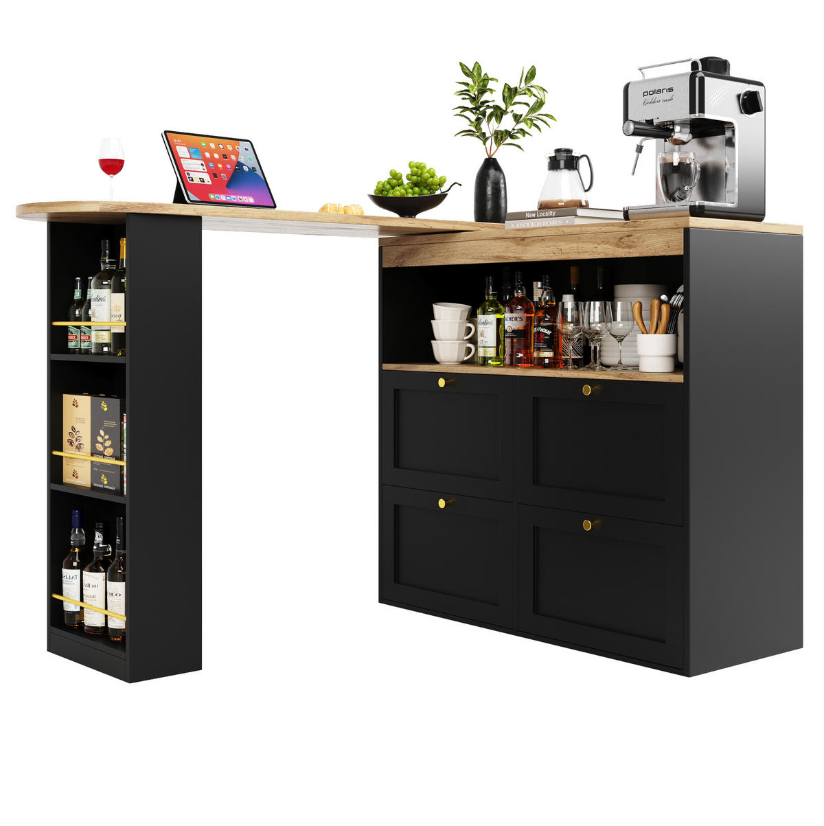 SCHRANK mit 4 Schubladen und drehbarer Ablage 105 x 39 x 102 cm Schwarz - Schwarz, Holz (39/104/138cm) - Beauniv
