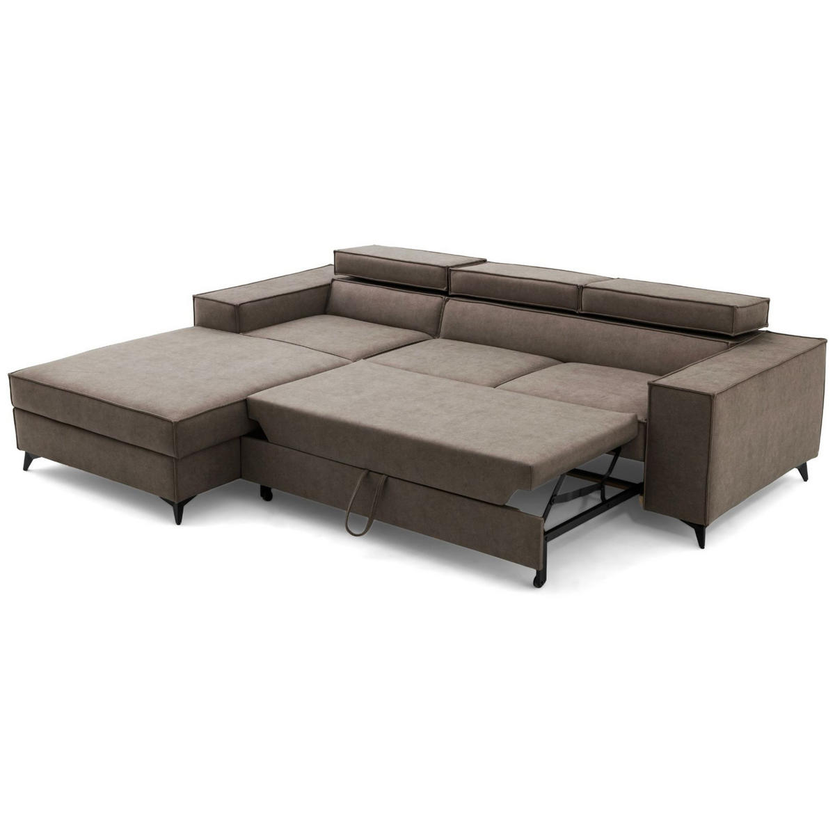ECKSOFA PURE S Links mit Schlaffunktion 127x215 Velours Beige - Beige/Schwarz, Holz/Textil (281/204cm) - Muffo