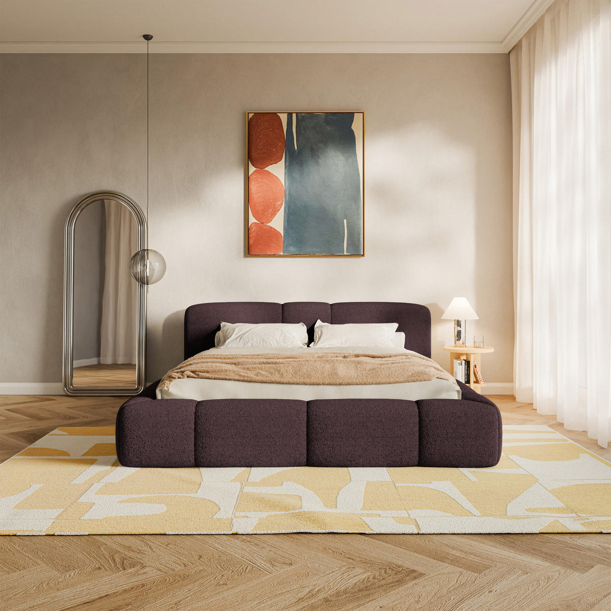 ČALOUNĚNÁ postel Bowia, vínový plyš, 180x200 cm - bordeaux/černá, textil (180/200cm) - Selsey