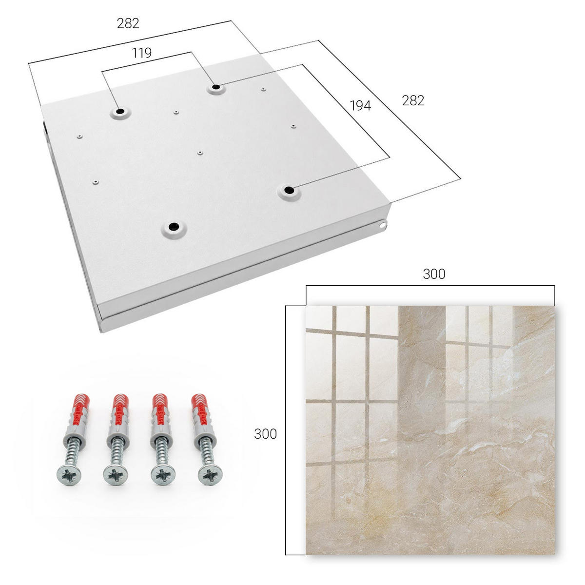 SCHLÜSSELBOX Weiß 30x30 cm – Türöffnung nach rechts - Mineralische Eleganz - Beige, Metall (30/30/5cm) - TULUP