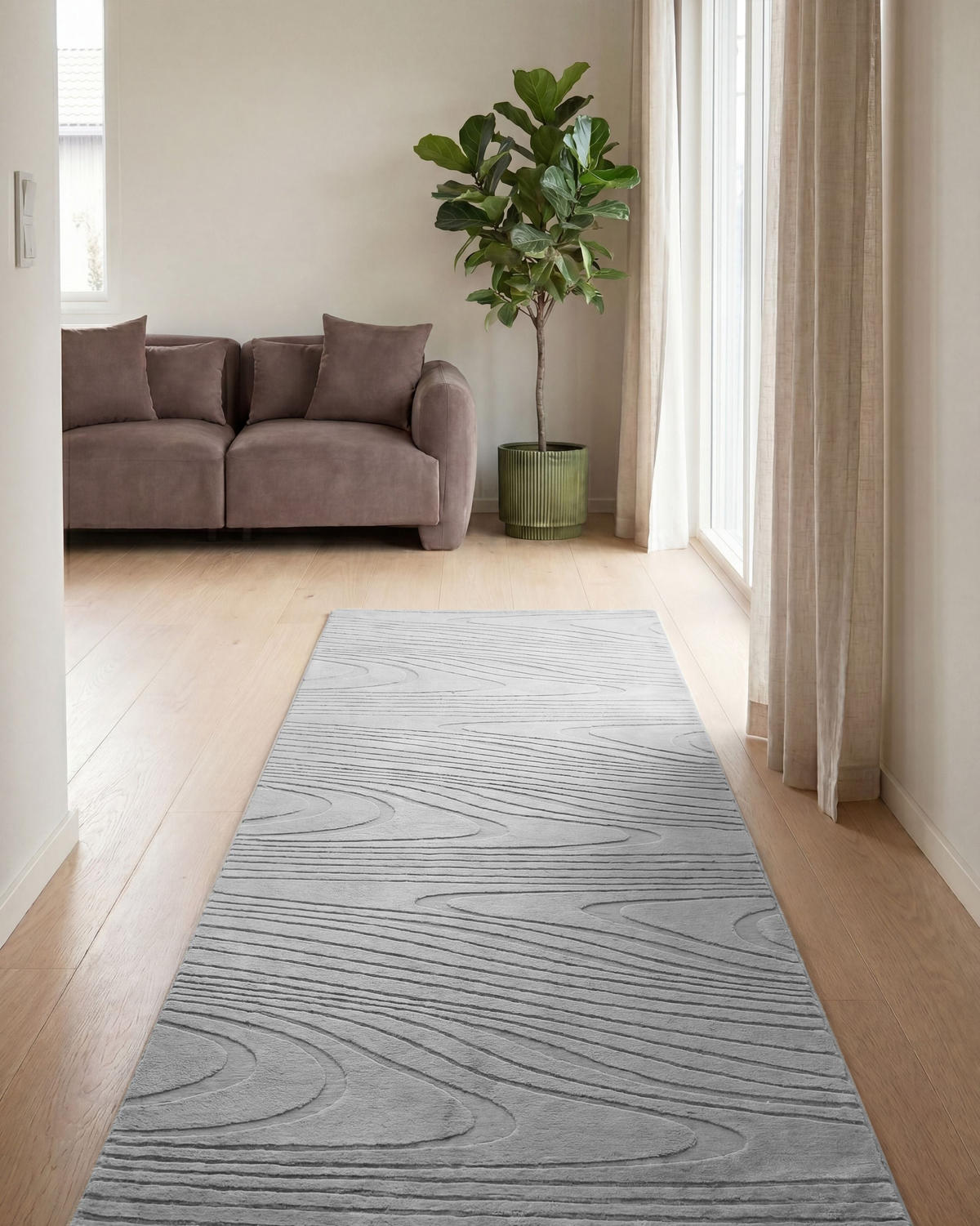 KUNSTFELLTEPPICH Hellgrau 80/300 cm Ontake - Hellgrau/Grau, Kunststoff (80/300cm) - Beliani