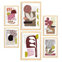 POSTER Set Mit 6 Eigenartige Form 2 In Blume Zusammenfassung A3 & A4 Rahmen Aus Hellem Holz - Beige, Papier (29/3cm) - Nacnic