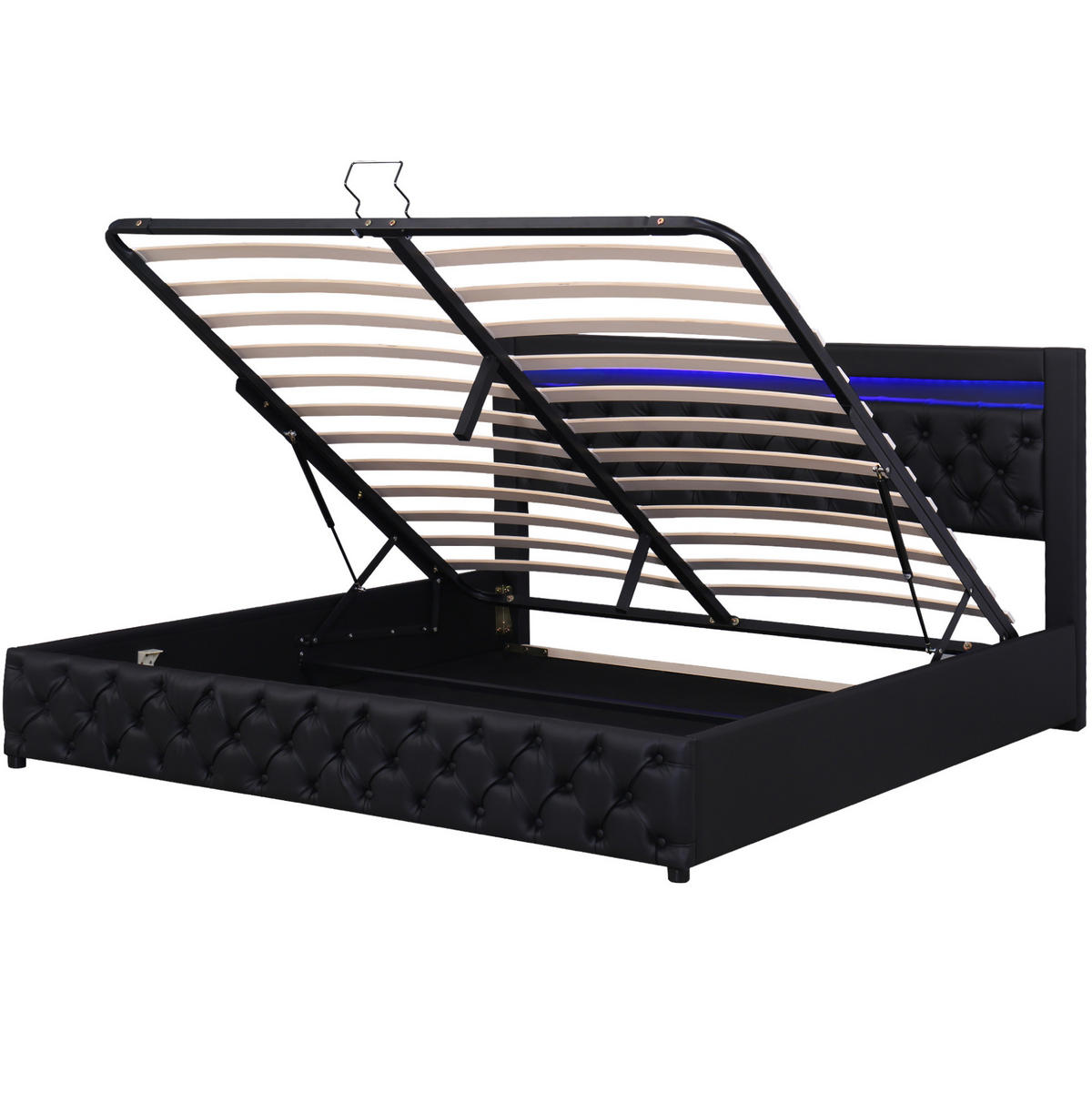 POLSTERBETT mit Bettkasten und LED 180x200 cm PU Black - Schwarz, Metall (180/200cm) - Meubliv