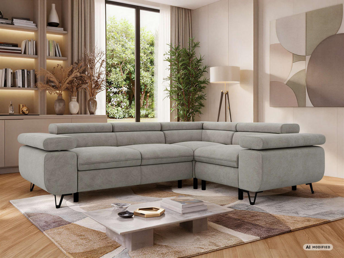 ECKSOFA ORSO L Hellgrau Stukture - Rechts Seite - Hellgrau/Schwarz, Textil/Metall (268/197cm) - MKS