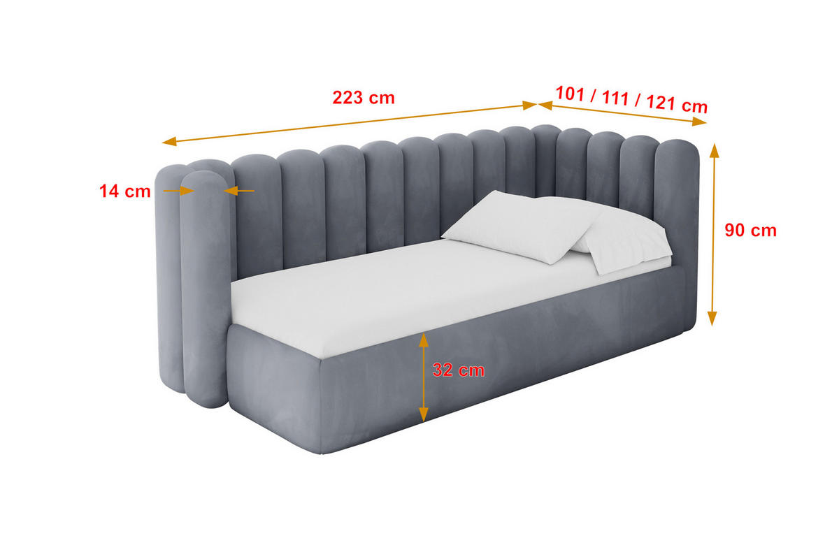 EINZELLBETT Jugendbett mit Bettkasten und Matratze H3/H4, Links - HUGY 100x200 Grau - Grau, Holzwerkstoff/Textil (100/200cm) - ALTDECOR
