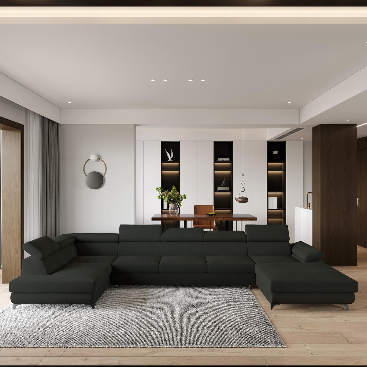 ROHOVÁ SEDAČKA MONTIVA černá - černá, kov/dřevo (410/190cm) - MASSENO