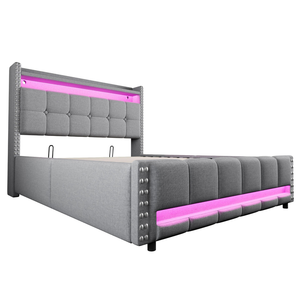 ČALÚNENÁ posteľ 140/200 cm s LED osvetlením, USB portom a hydraulickým úložným priestorom, Svetlosivá - svetlosivá, textil (140/200cm) - Redom