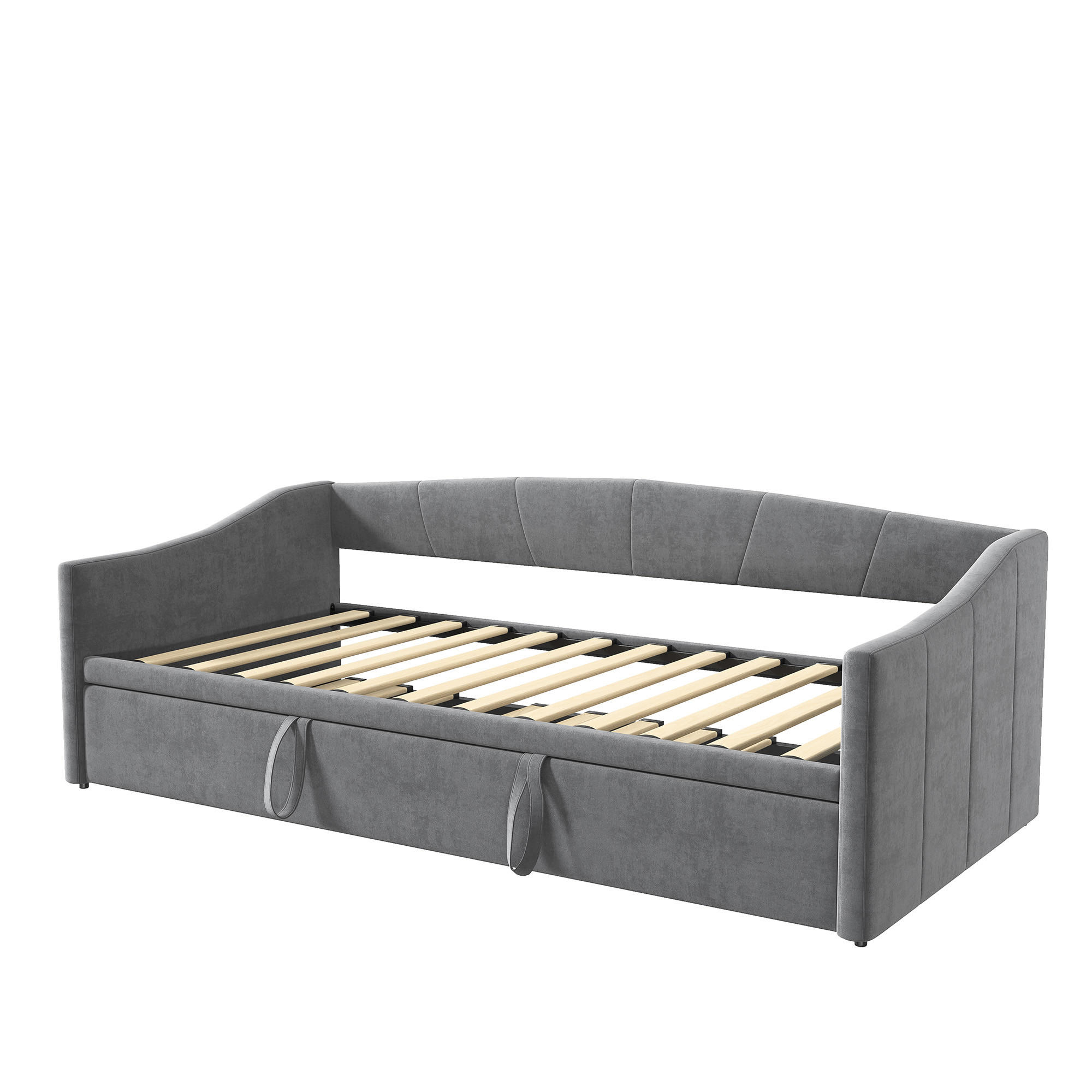POLSTERBETT 90/180 x 200 cm, Schlafsofa mit Lattenrost, Samt, Grau - Grau, Holz (90/200cm)