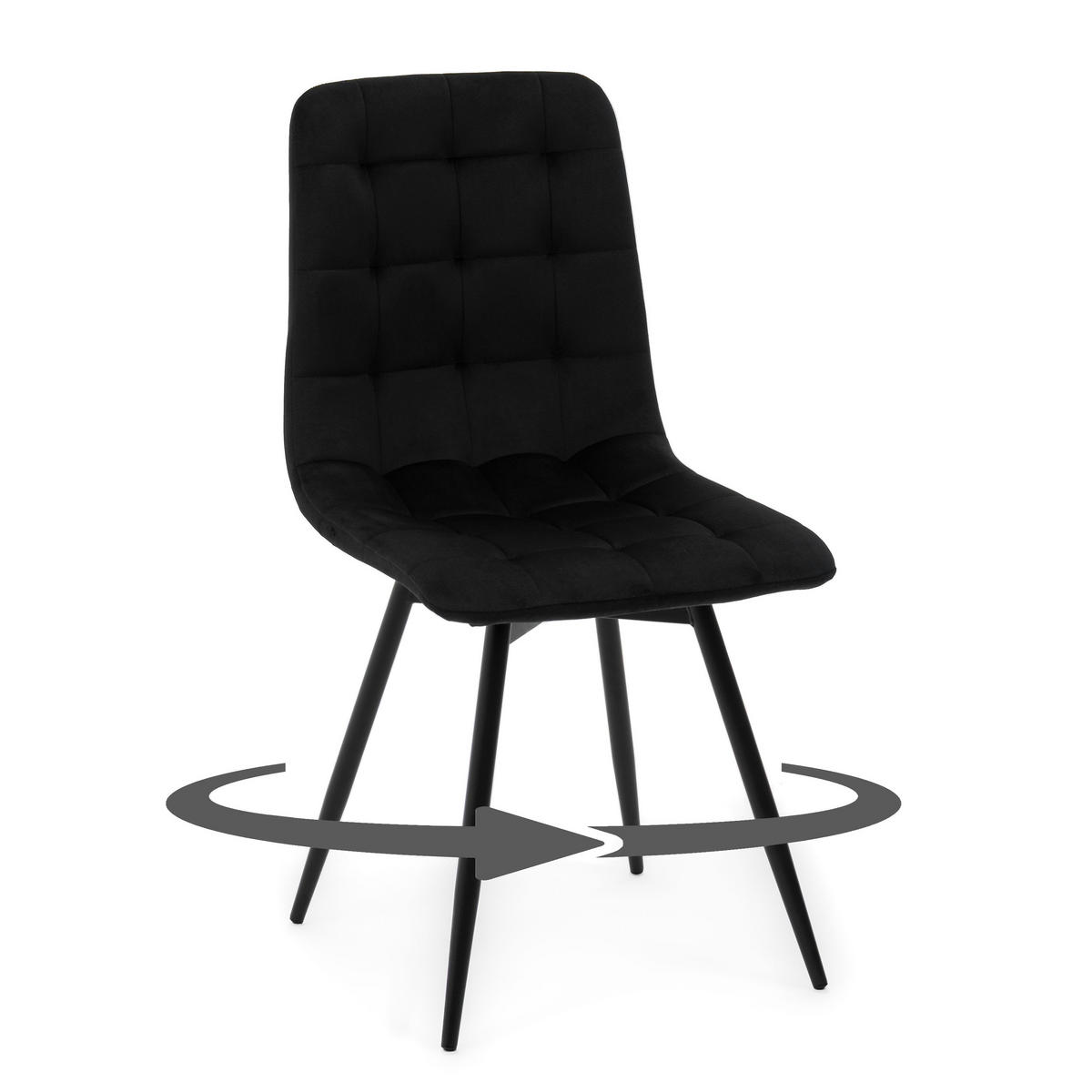 STUHL ARCO drehbar gepolstert mit Steppung - schwarz - Samt Velours - Schwarz, Textil/Metall (46/90/51cm) - NEW HOME