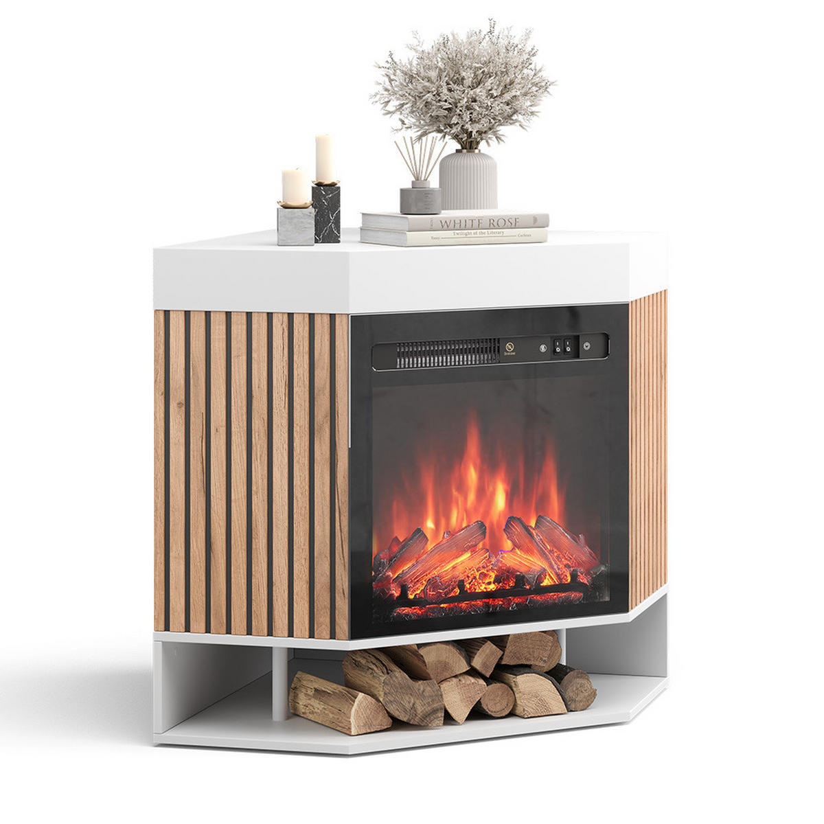 ELEKTROKAMIN Lynea Weiß 100 cm mit realistischem Flammeneffekt und Heizung 1800W - Weiß, Holzwerkstoff (100/80/73cm) - Vicco