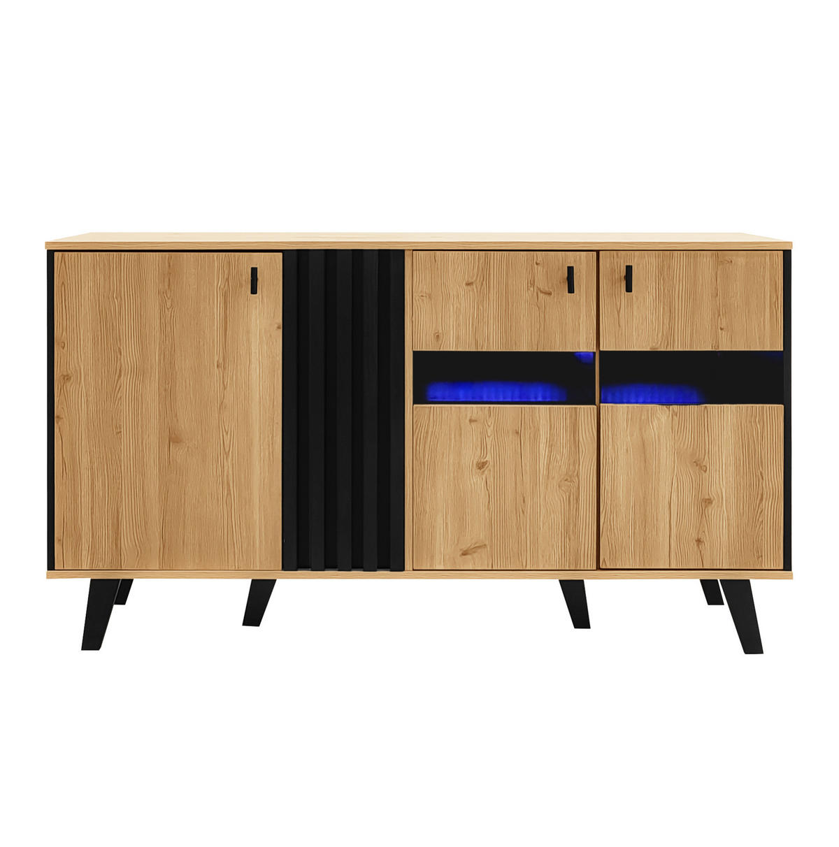 SIDEBOARD mit 3 Türen 140 x 78,5 x 41 cm Holzoptik Schwarz - Braun, Glas (140/78.5/41cm) - Meubliv