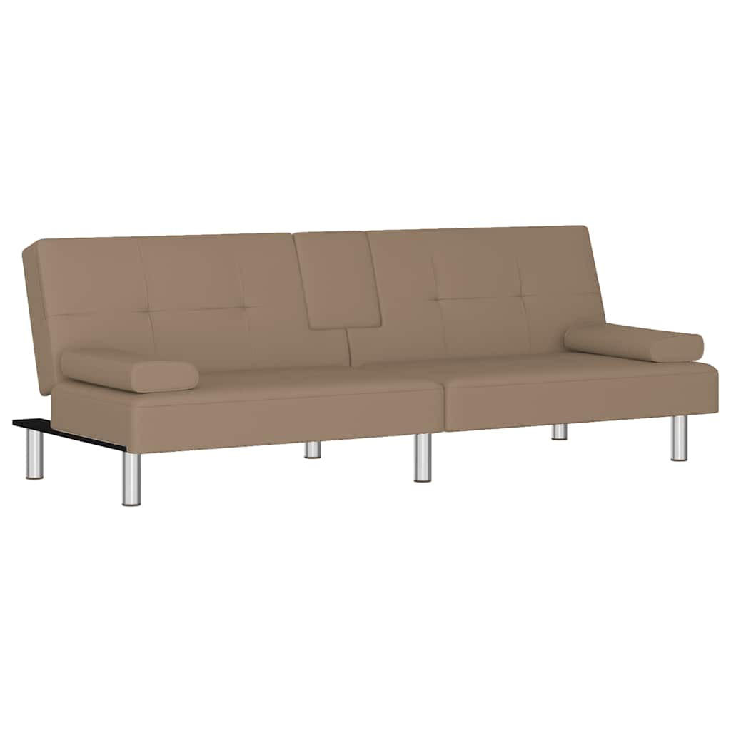 SCHLAFSOFA Mit Getränkehaltern Cappuccino Kunstleder - Braun, Leder (200/70/89cm) - vidaXL
