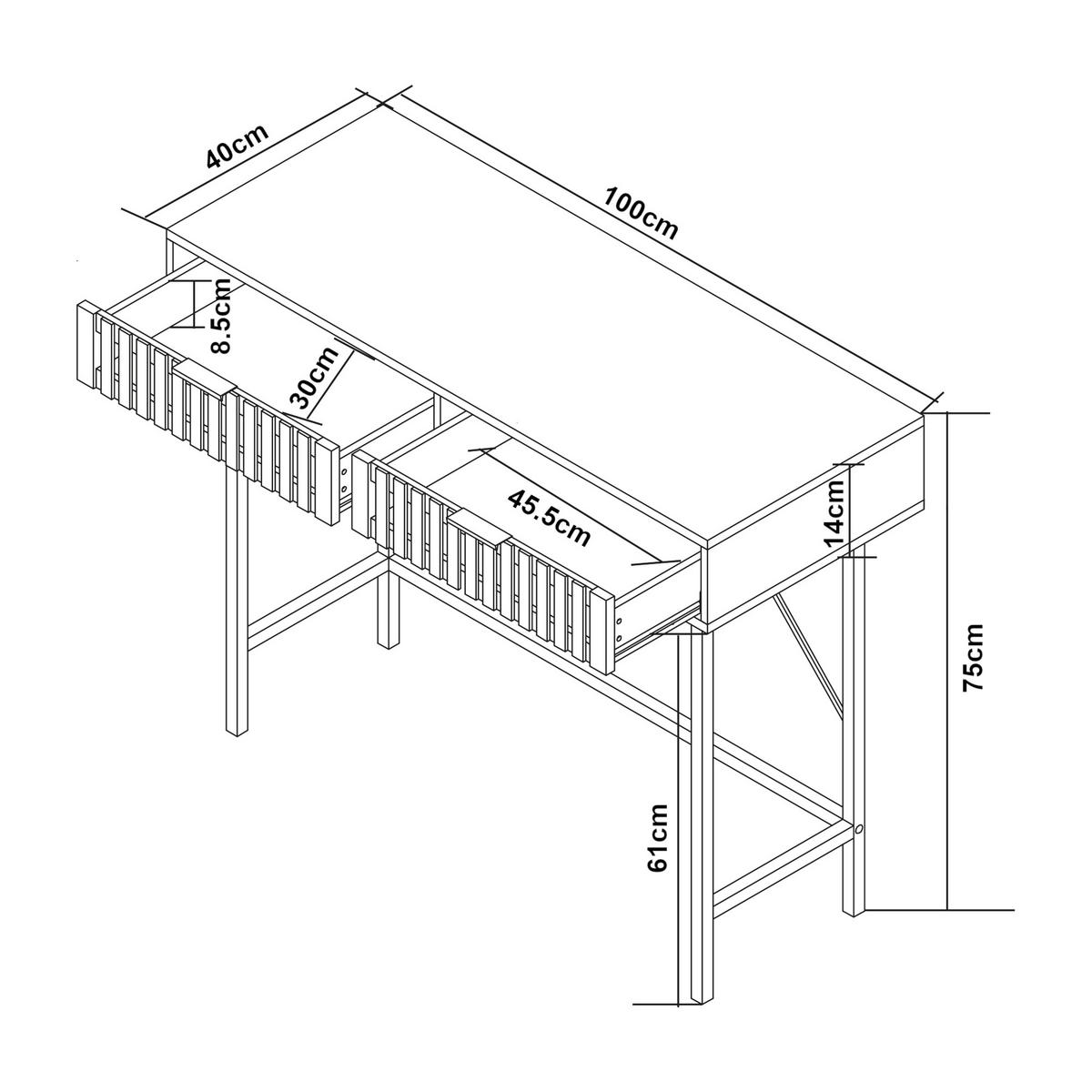 KONSOLOVÝ STOLEK Luniehti - přírodní/černá, kov/kompozitní dřevo (40/100/75cm) - [en.casa]