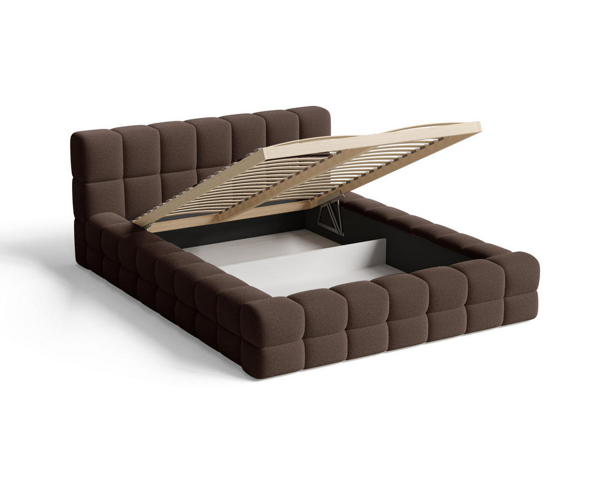 POLSTERBETT 180x200 mit Bettkasten, Lattenrost und Kopfteil, Eleganter Bouclé-Stoffbezug Braun - Braun, Holz (180/200cm) - Chilly