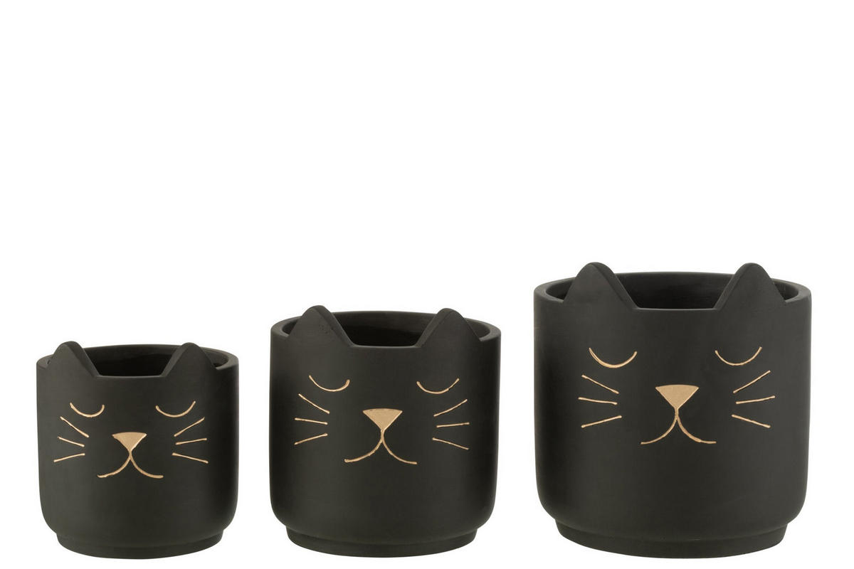 BLUMENTOPF KAT - Töpferei - Schwarz - L - Ø 19 cm - Schwarz, Keramik (19/19.5cm) - J-Line