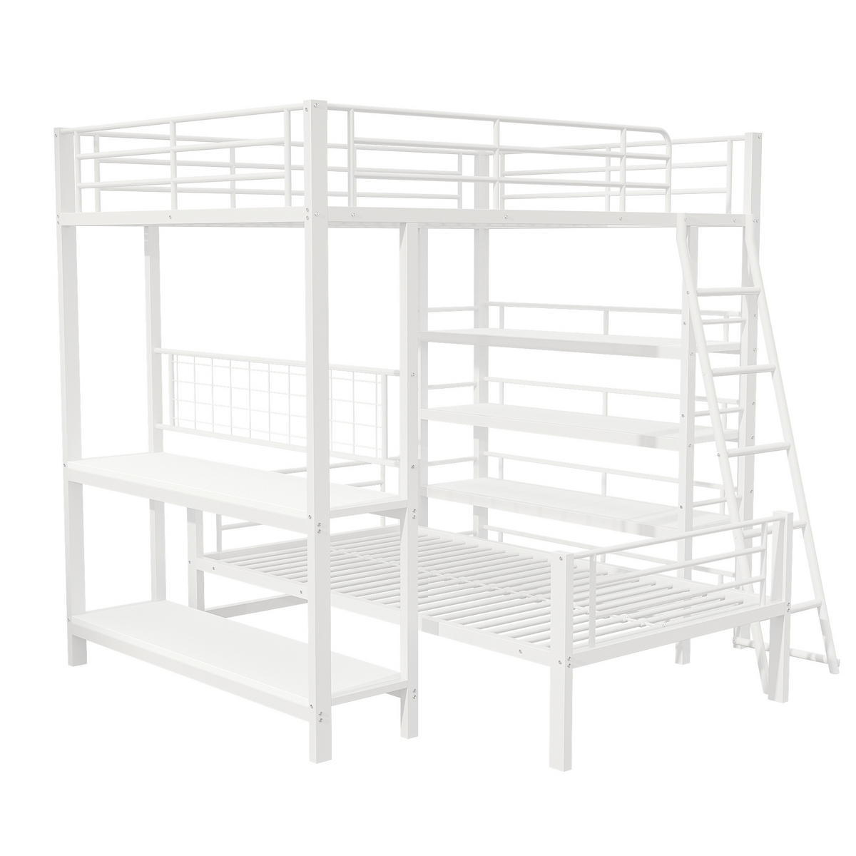 HOCHBETT 140/200 cm Weiß Multifunktionsbett mit Ablagefächern - Weiß, Metall (140/200cm) - OKWISH