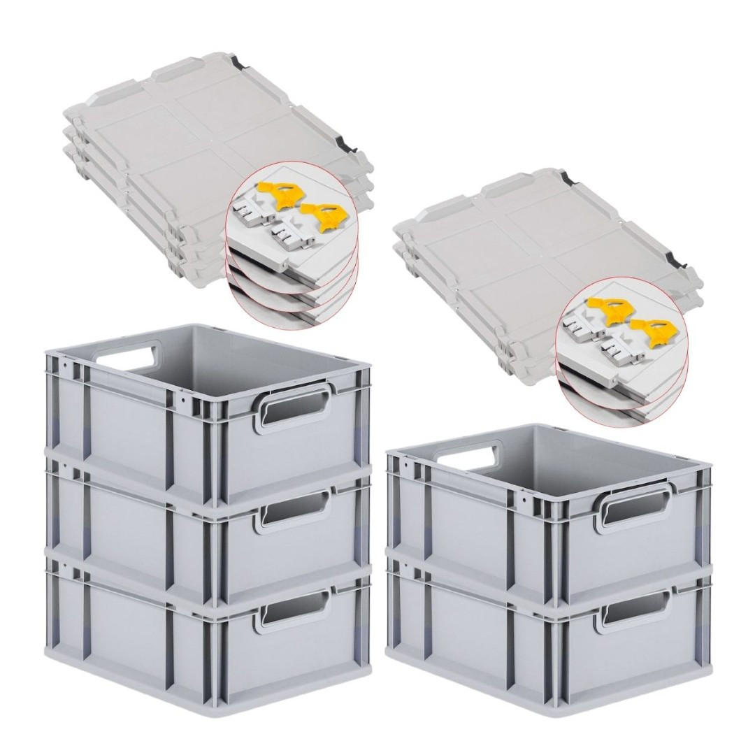 EUROBOX 5x Nextgen Economy Mit Scharnierdeckel Grau/Gelb Griffe Offen 16 Liter - Gelb, Kunststoff (30/17/40cm) - PROREGAL
