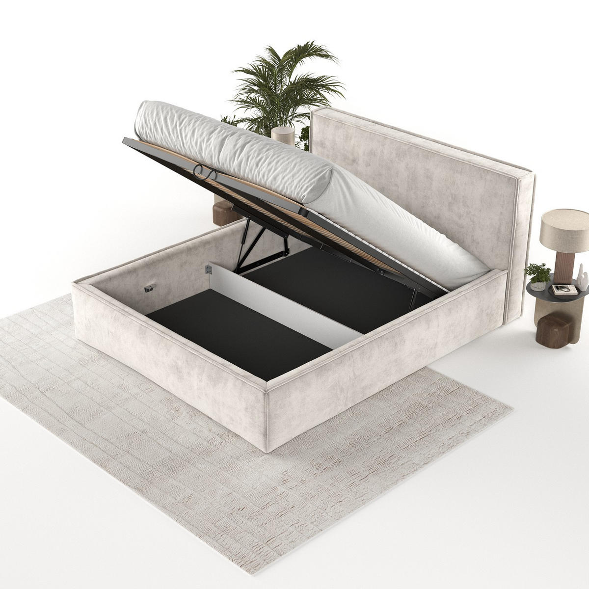 POLSTERBETT Sato mit Stauraum 120/200 cm Hellbeige im Terra NW Stoff - Beige/Schwarz, Holz/Holzwerkstoff (120/200cm) - AltaBeds