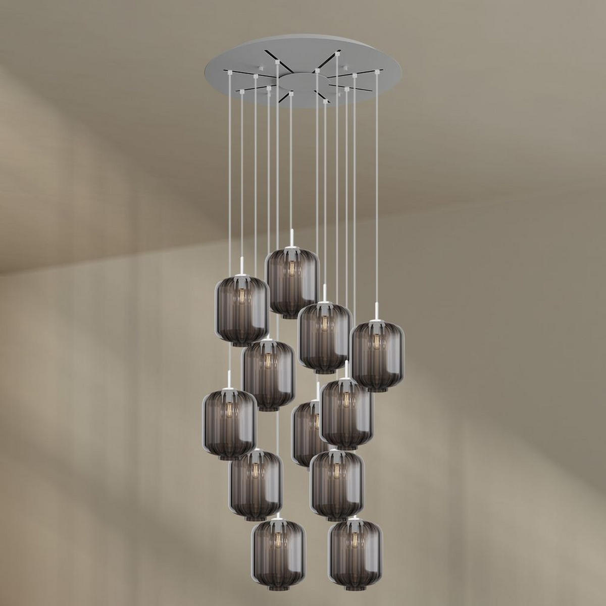 GALERIELEUCHTE Velo 12-flammig Rauch Ø 25cm - Anthrazit/Weiß, Glas (25/25/27cm) - s.luce