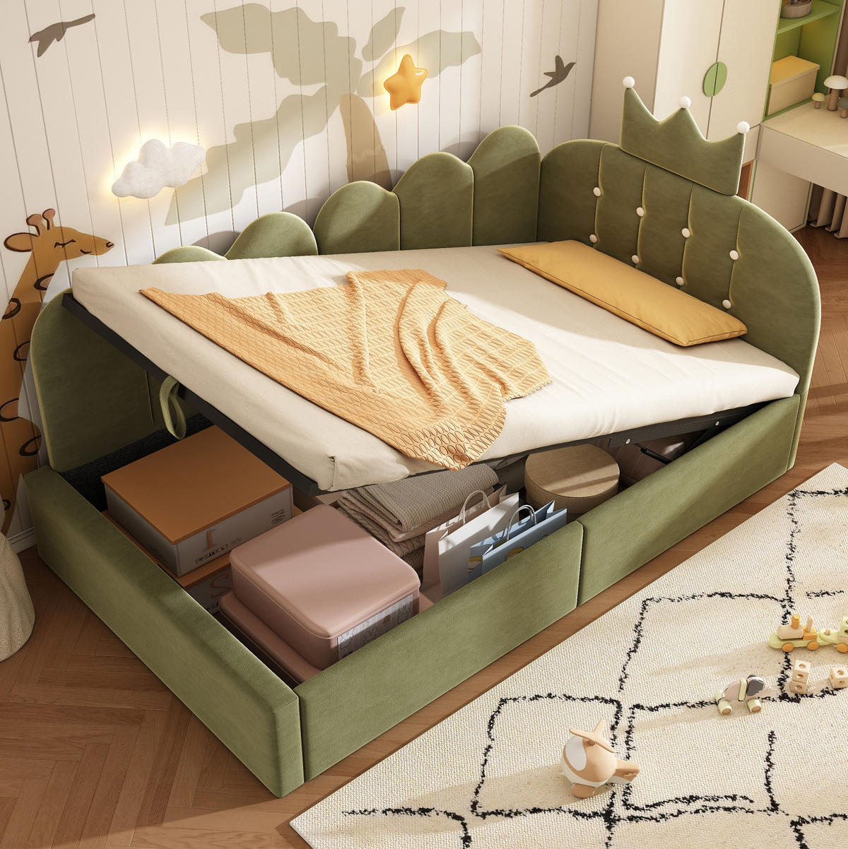 POLSTERBETT 90/190 cm Grün aus Samt mit Stauraum - Grün, Textil (90/190cm) - OKMYHOME