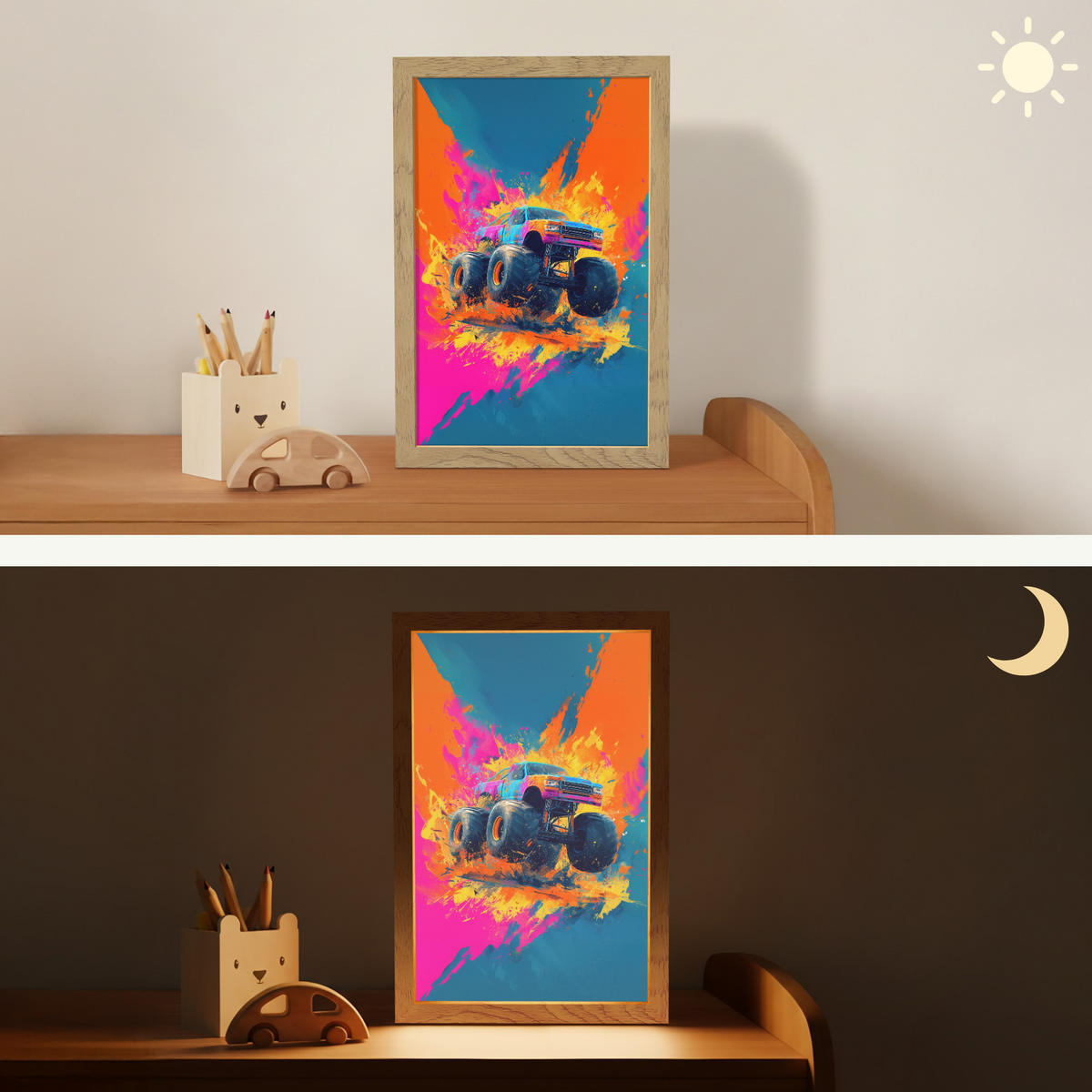 NACHTTISCHLAMPE Monstertruck - Abstrakt - Farbspritzer - Farbenfroh 20x30 cm - Pink, Holzwerkstoff (8/20/30cm)