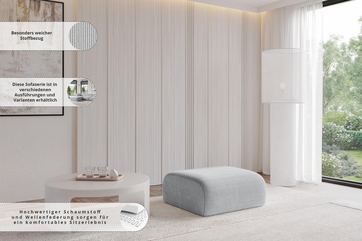 POUF MIRA-PUF 91x89x40 Grau cm Velours Modular Sitzhocker - Schwarz/Grau, Holzwerkstoff/Kunststoff (91/40/89cm) - ALTDECOR