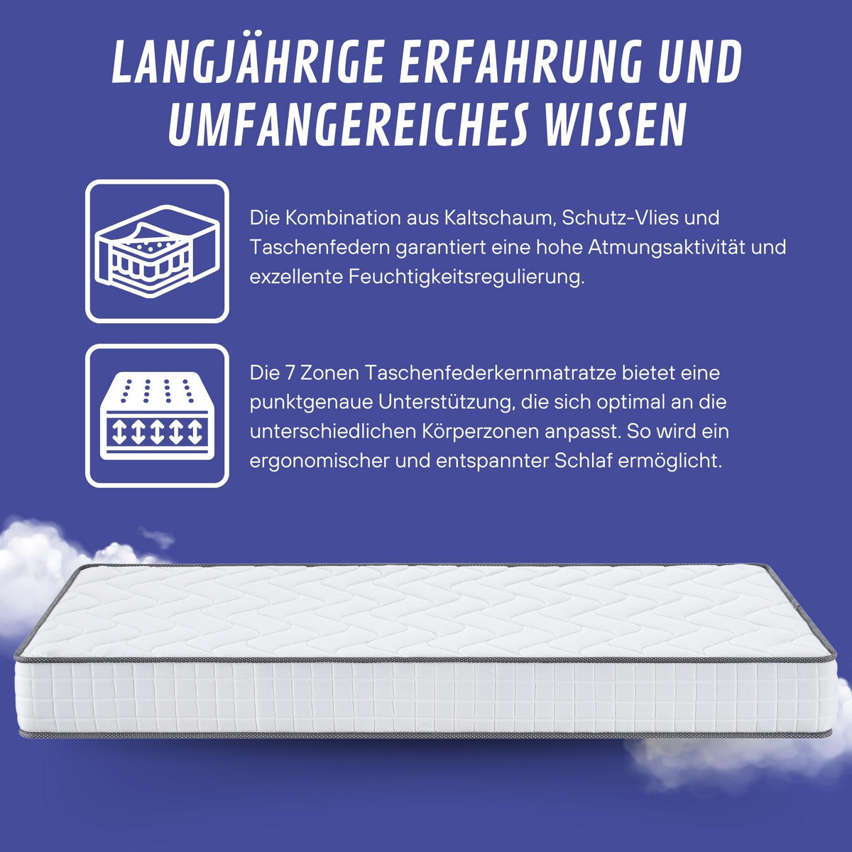 TASCHENFEDERKERN Matratze JANA, 180x200cm - Weiß, Textil (180/200cm) - Arensberger