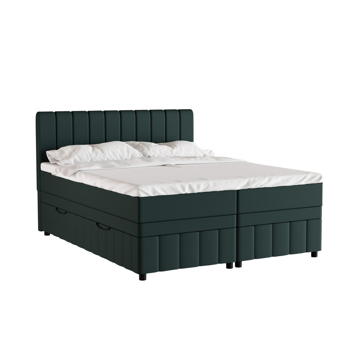 BOXBETT AVALON 160 x 200 cm mit Bettkasten und Topper - Dunkelgrün - Dunkelgrün, Holz - Panda Möbel