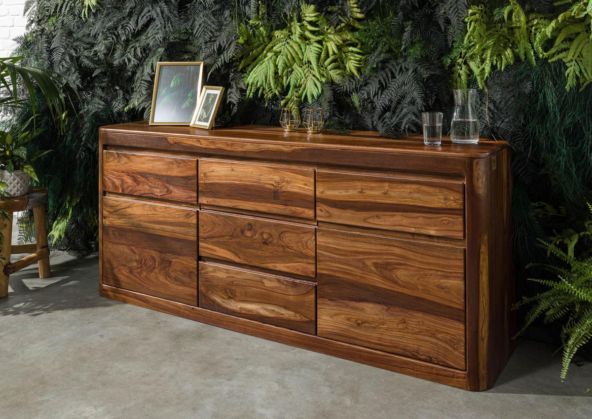 SIDEBOARD Sheesham 185x40x80 walnuss gewachst TORONTO #202 - Walnussfarben, Holzwerkstoff (185/80/40cm)
