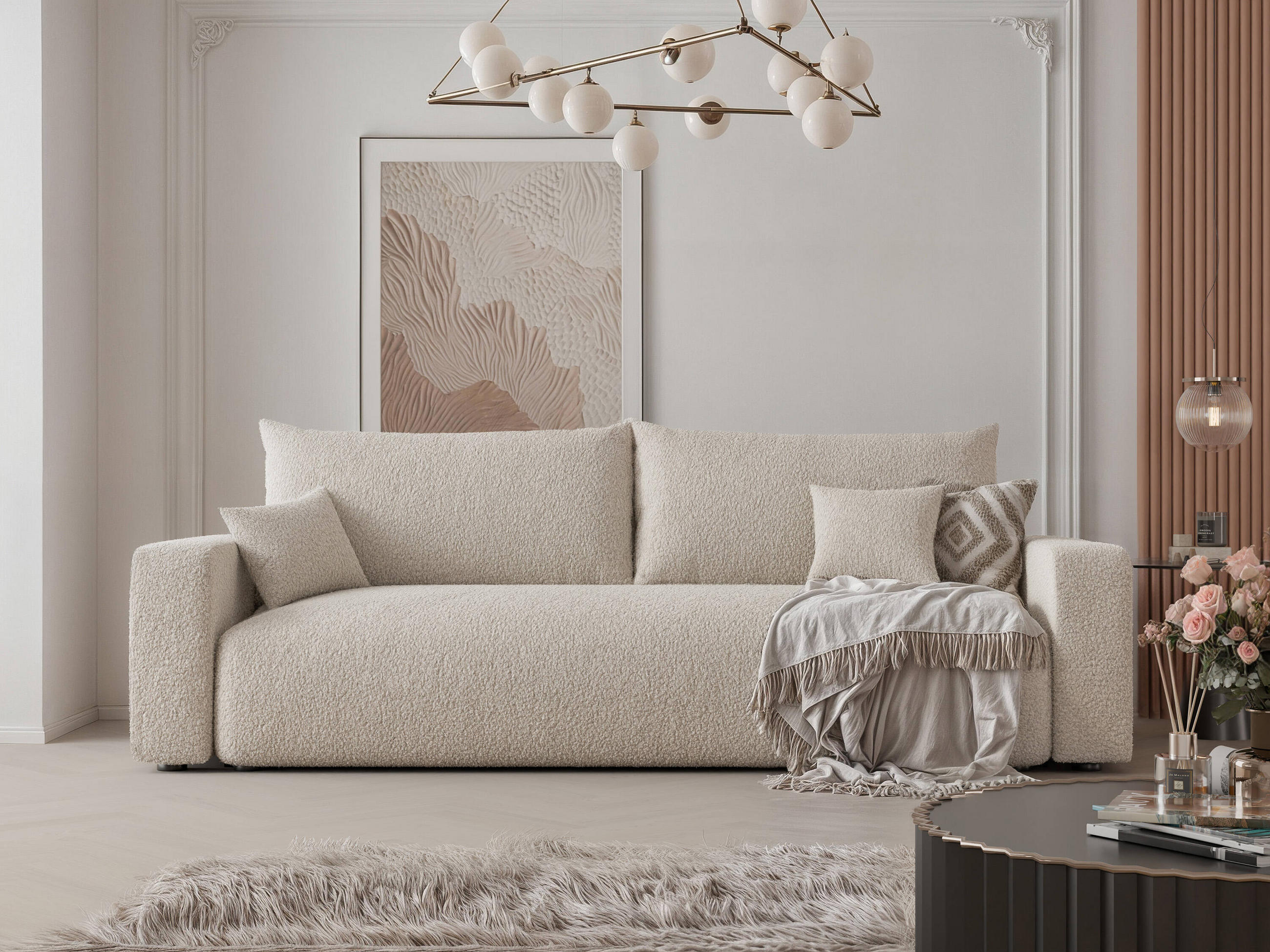 Thumbnail - Idohome Sofa, Creme, Holzwerkstoff, 246x79x93 cm, Wohnzimmer, Sofas & Couches, Schlafsofas