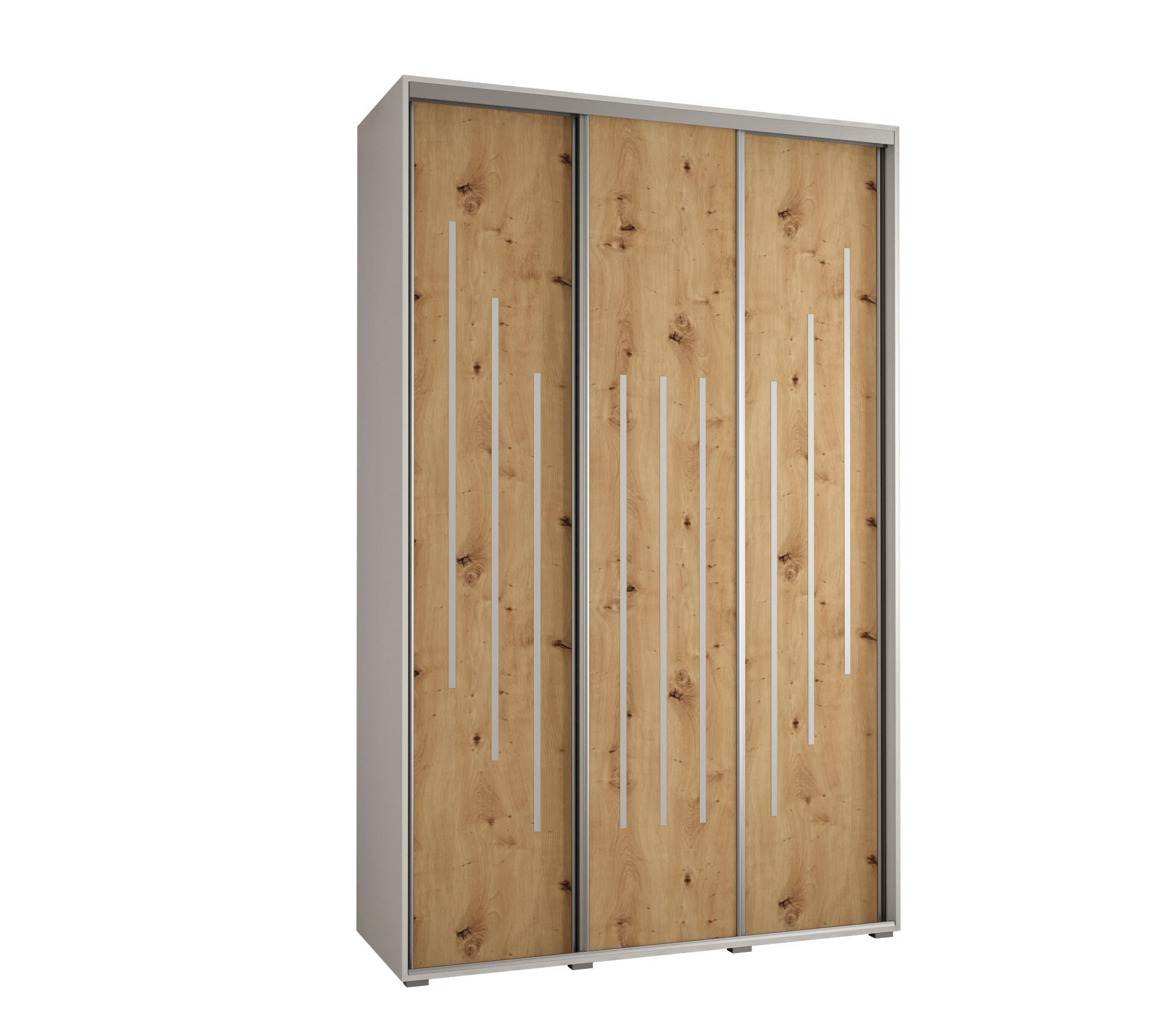 Abiks Möbel Schwebetürenschrank Weiß, Eiche Artisan, Silber 160x235x60 cm