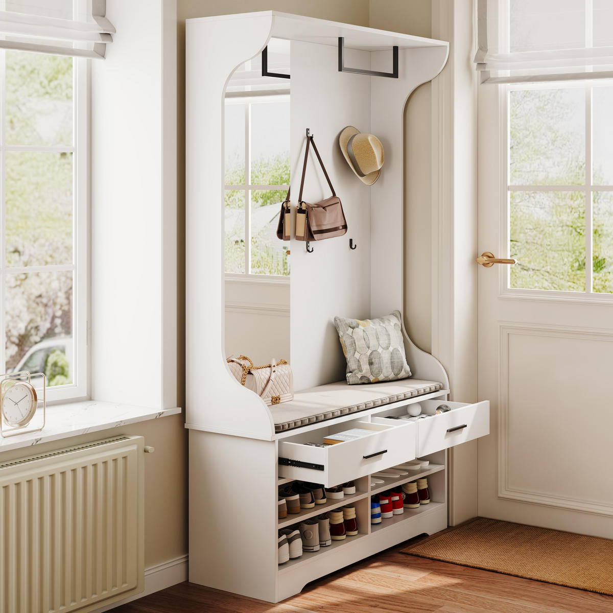 GARDEROBENSET 6 in 1 Spiegel Schuhschrank Stauraum weiß - Weiß, Holz (35/180/100cm) - Fortuna Lai