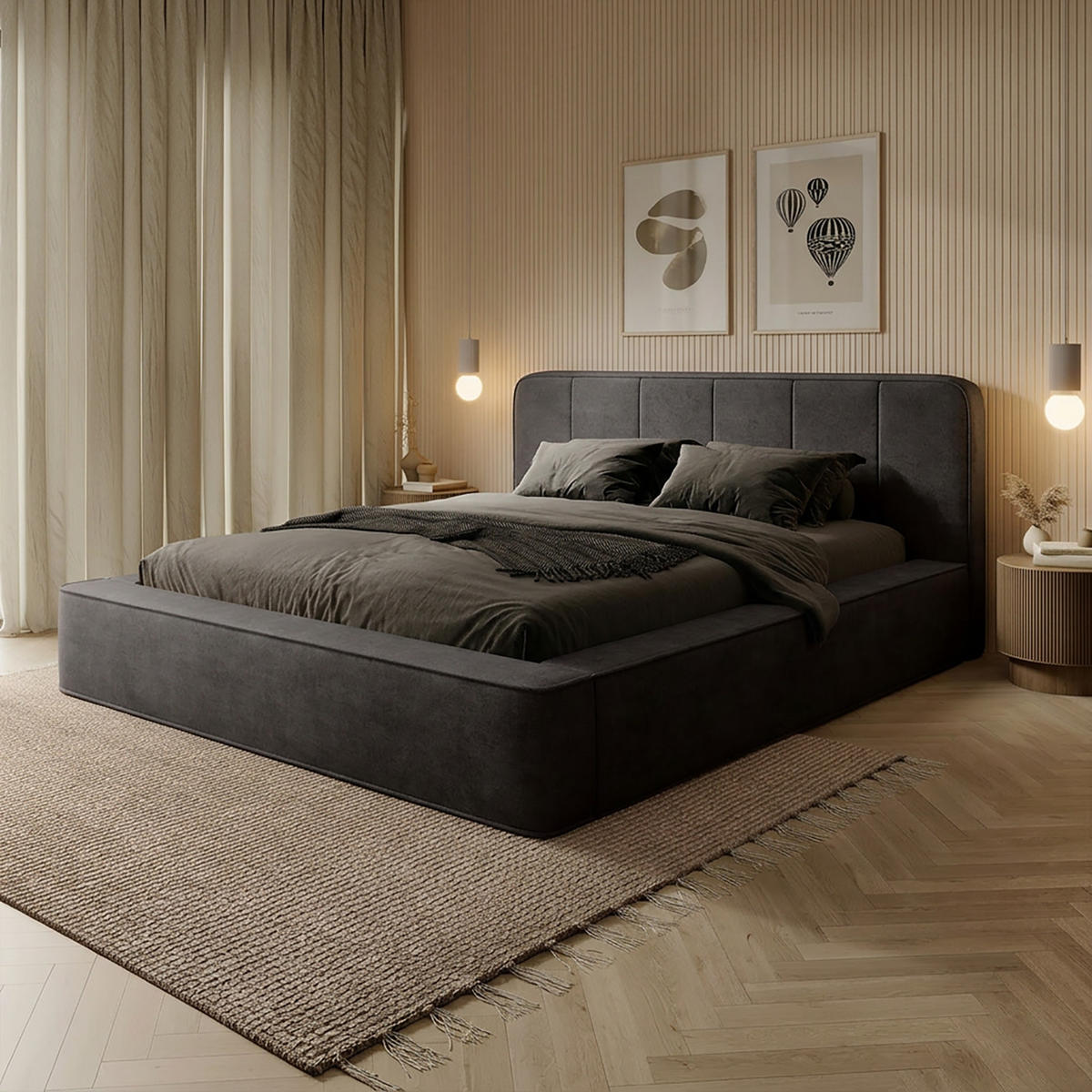 POLSTERBETT BEJO 180x200 cm, Anthrazit - Anthrazit, Textil (200/180cm) - Fedve