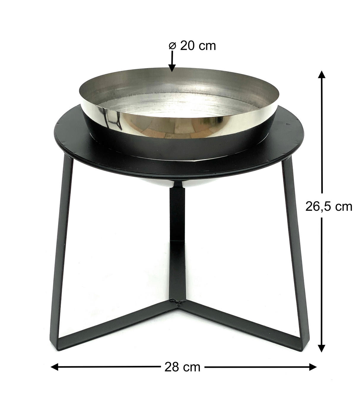 BLUMENHOCKER mit Topf Metall Schwarz/Silber 28/30/26,5 cm - Schwarz, Metall (28/26.5/30cm) - DanDiBo